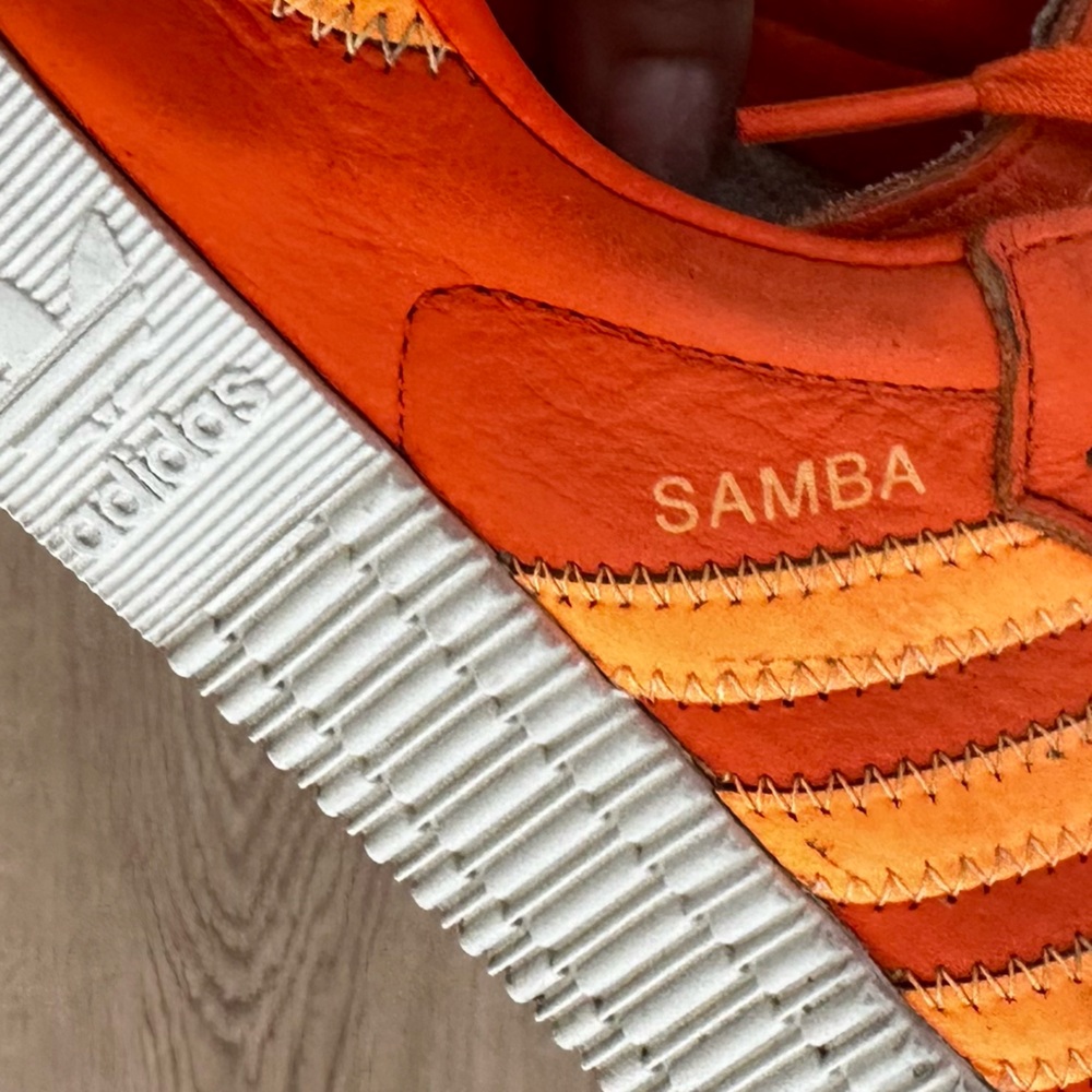 Adidas Samba rare discontinued Orange leather platform Sneakers with White Trim - Picture 6 of 7